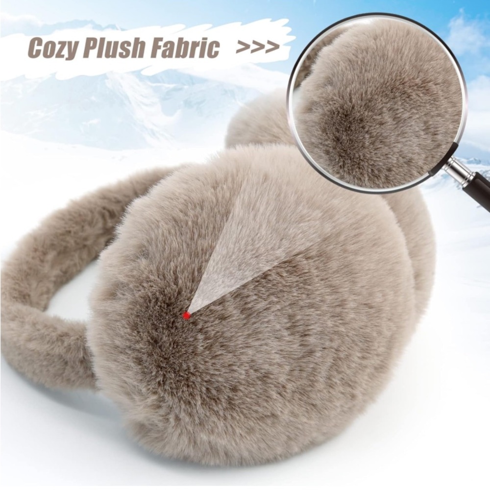 💕 Faux Fur Taupe Foldable Trendy Oversized One Size Earmuffs New - Picture 3 of 10